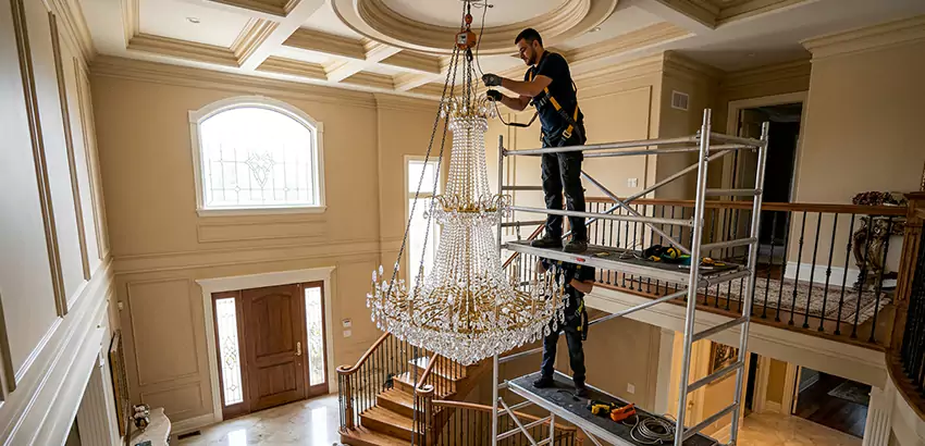 Two-Story Foyer Chandelier Installation in Lowell