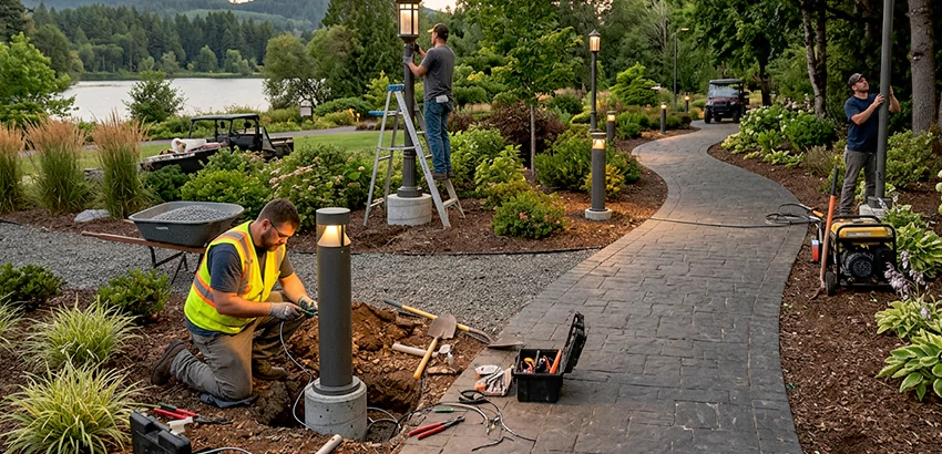 Landscape Post, Pole, and Bollard Lighting Installation in Lowell